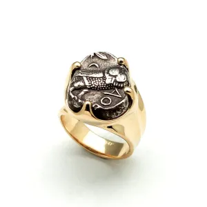 14K Solid Gold Ring, Athena Owl,  Attica, Genuine Ancient Coin, ID13870