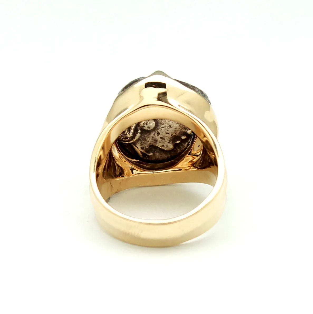 14K Solid Gold Ring, Athena Owl,  Attica, Genuine Ancient Coin, ID13870