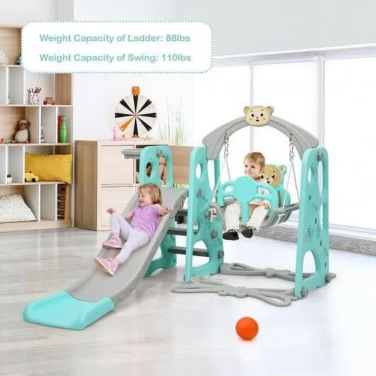 3 in 1 Toddler Climber and Swing Set Slide Playset-Green - Color: Green