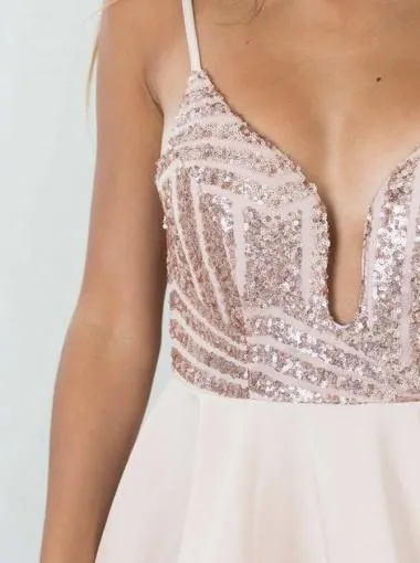 A-Line Spaghetti Straps Deep V-neck Sequins Backless Short Homecoming Dress, HD0407