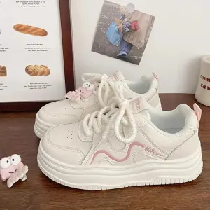 ADVBRIDGE  -  Cartoon Style Skateboard Shoes Thick Sole Versatile Womens Casual Shoes Breathable Shallow Lightweight Shoes for Ladies