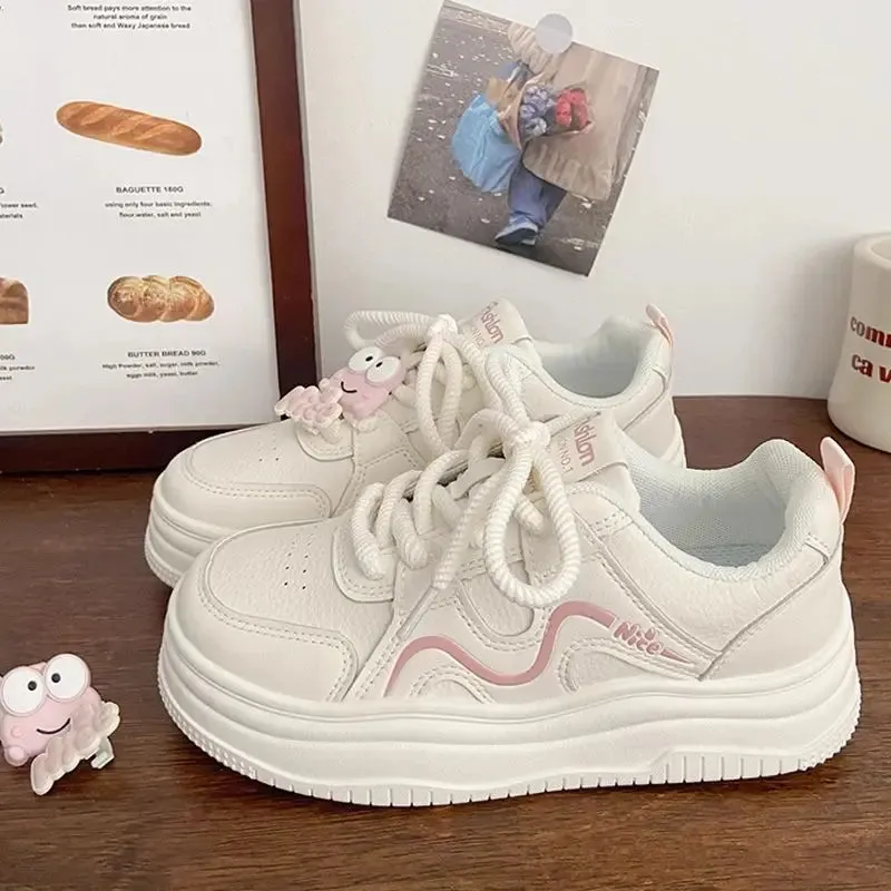 ADVBRIDGE  -  Cartoon Style Skateboard Shoes Thick Sole Versatile Womens Casual Shoes Breathable Shallow Lightweight Shoes for Ladies
