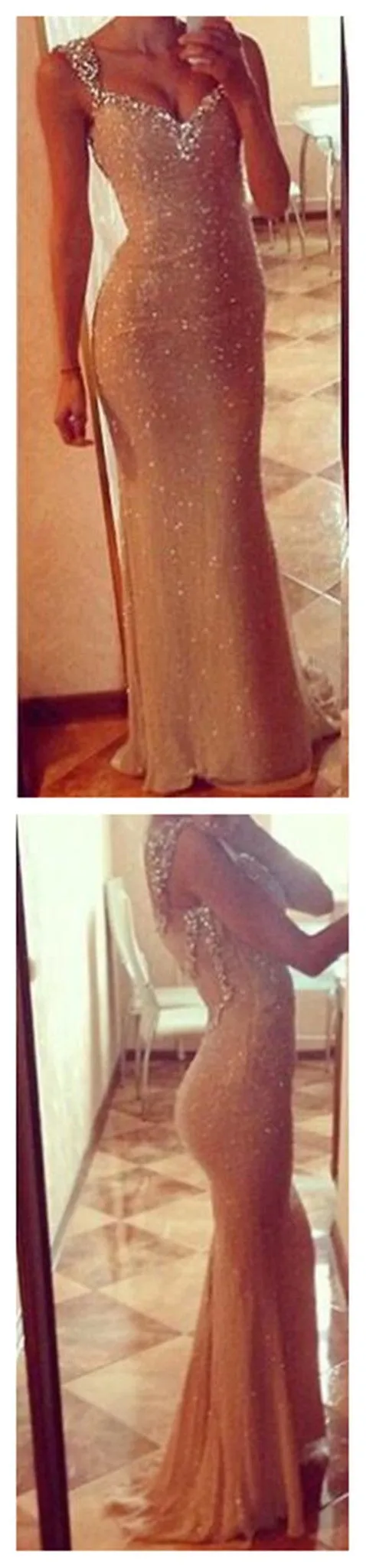 Affordable Long Gold Sequin Mermaid Shinning Prom Dresses, BG51130