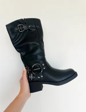 Alex Mid Calf Buckle Booties- Black