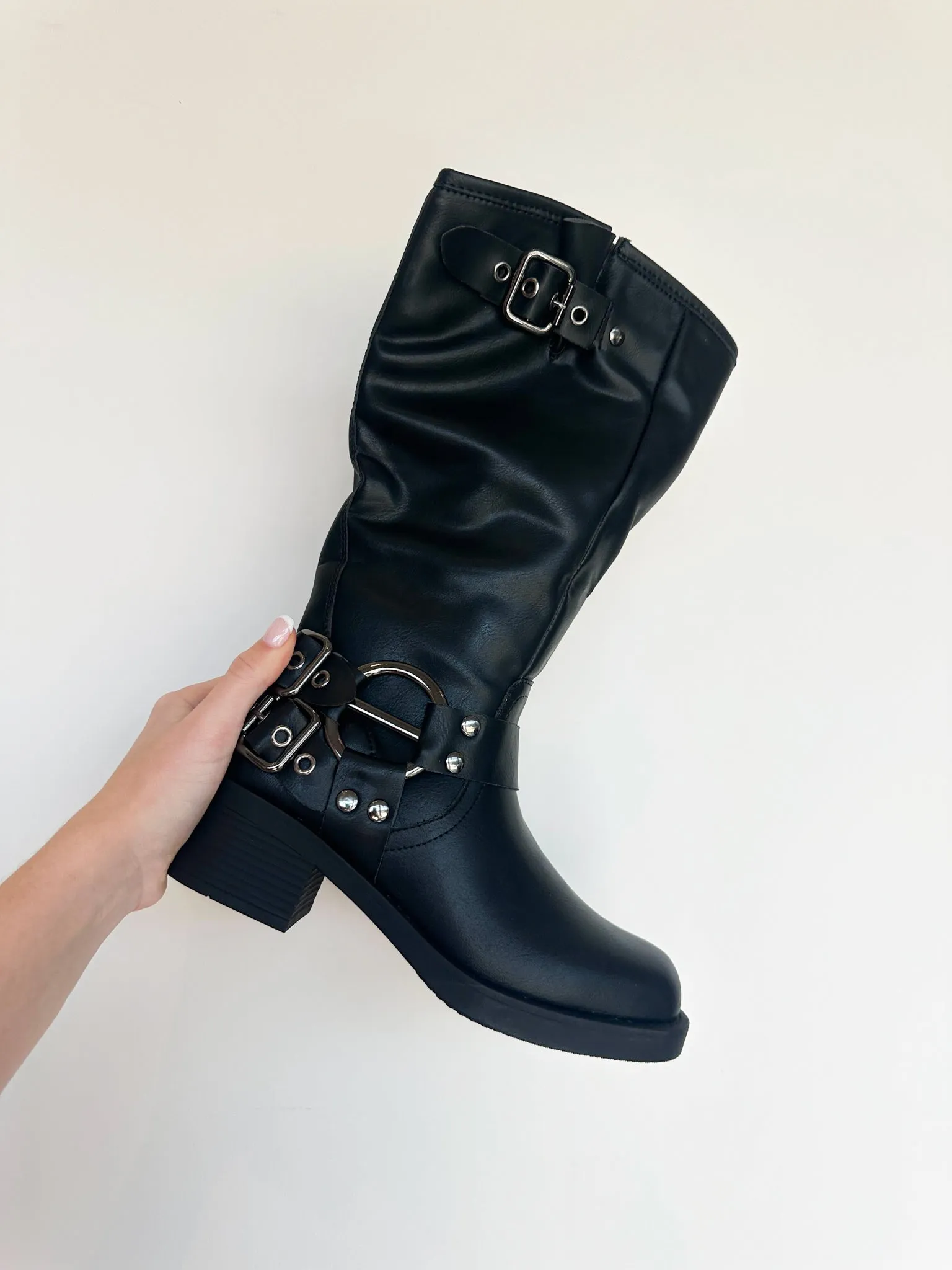 Alex Mid Calf Buckle Booties- Black