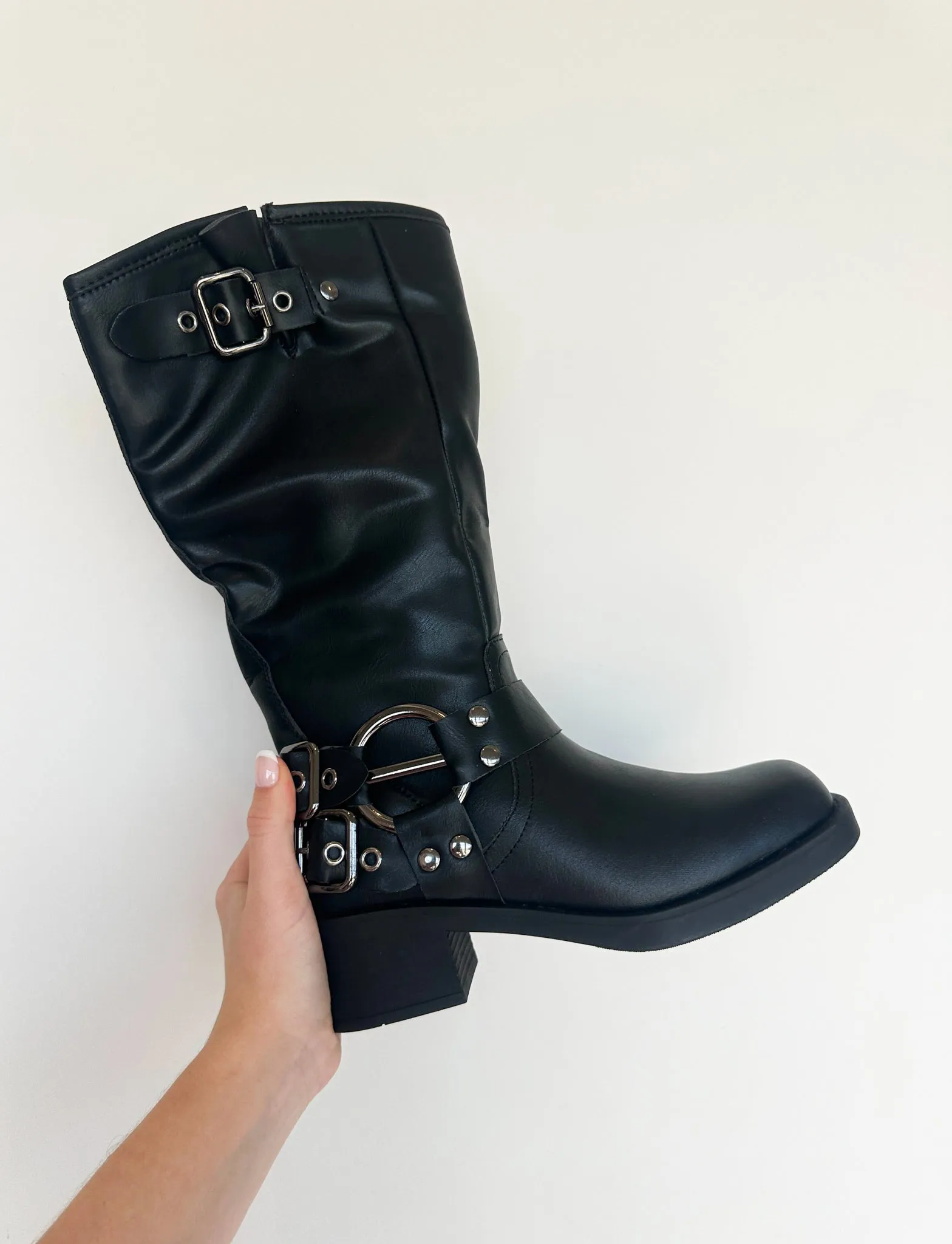 Alex Mid Calf Buckle Booties- Black