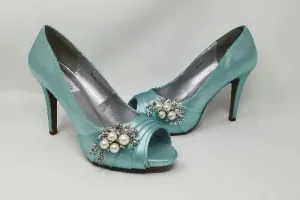 Aqua Blue Wedding Shoes with  Pearl and Crystal Design