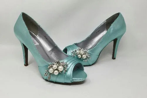 Aqua Blue Wedding Shoes with  Pearl and Crystal Design