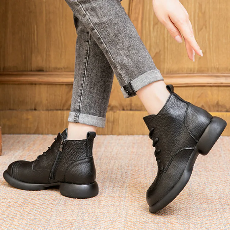 Autumn Leather Short Boots Thick Heel Non-slip Versatile Women's Shoes