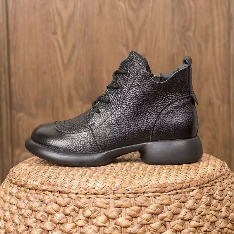 Autumn Leather Short Boots Thick Heel Non-slip Versatile Women's Shoes