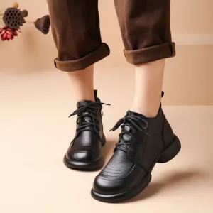 Autumn Leather Short Boots Thick Heel Non-slip Versatile Women's Shoes