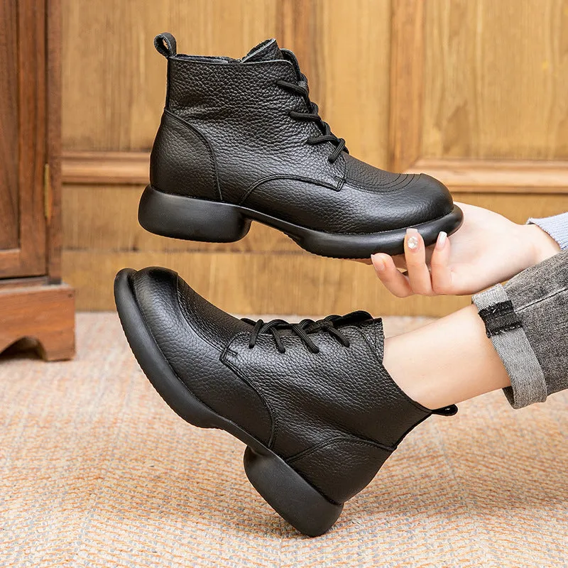 Autumn Leather Short Boots Thick Heel Non-slip Versatile Women's Shoes