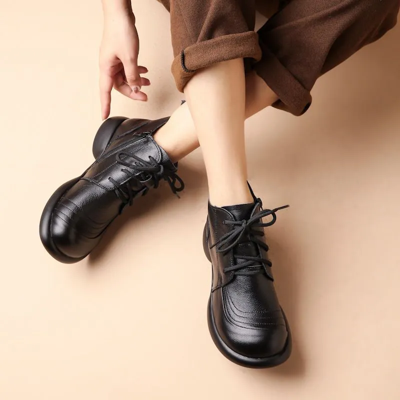 Autumn Leather Short Boots Thick Heel Non-slip Versatile Women's Shoes