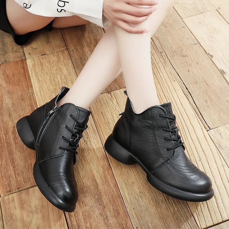 Autumn Leather Short Boots Thick Heel Non-slip Versatile Women's Shoes