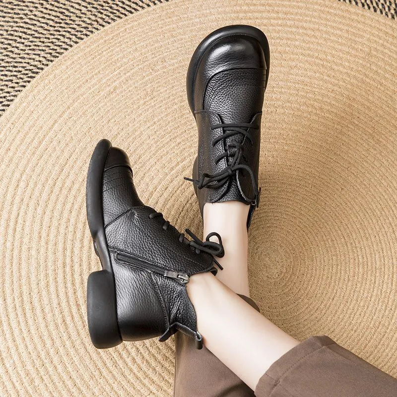 Autumn Leather Short Boots Thick Heel Non-slip Versatile Women's Shoes
