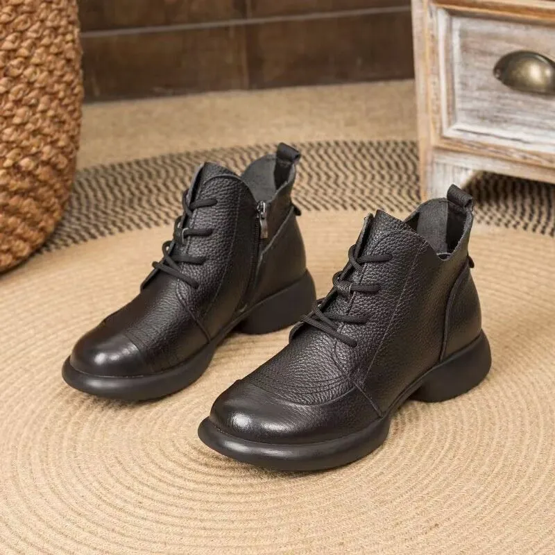 Autumn Leather Short Boots Thick Heel Non-slip Versatile Women's Shoes