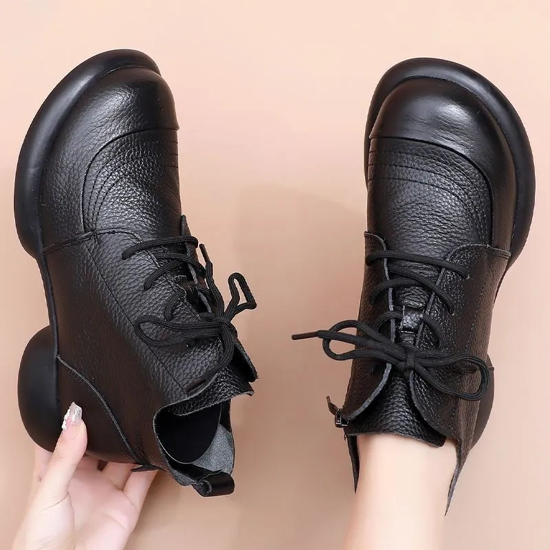 Autumn Leather Short Boots Thick Heel Non-slip Versatile Women's Shoes