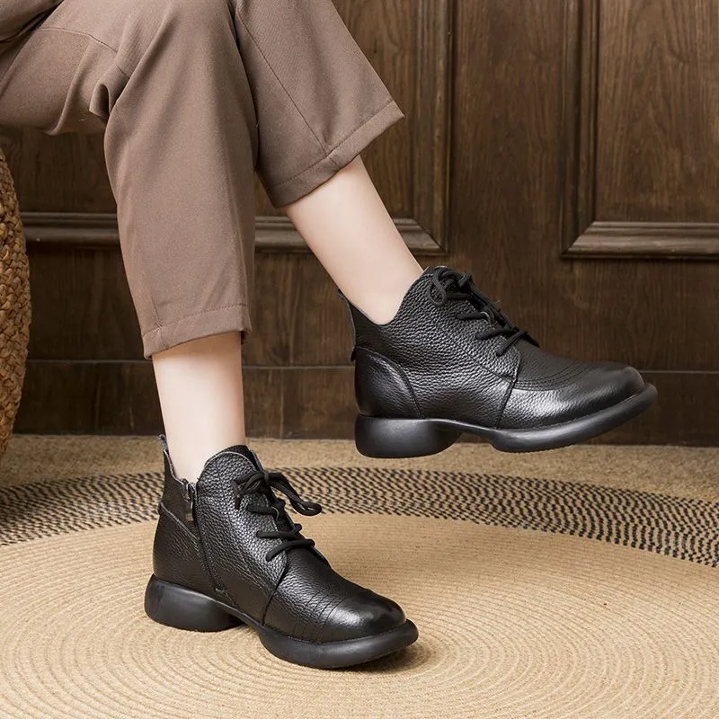 Autumn Leather Short Boots Thick Heel Non-slip Versatile Women's Shoes