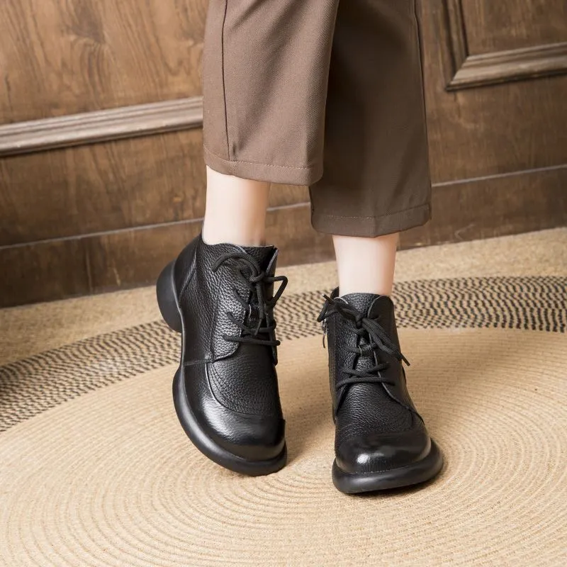 Autumn Leather Short Boots Thick Heel Non-slip Versatile Women's Shoes