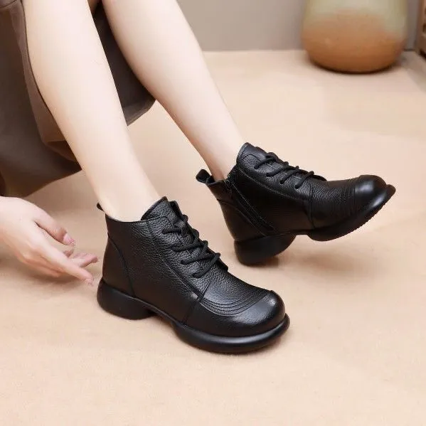 Autumn Leather Short Boots Thick Heel Non-slip Versatile Women's Shoes