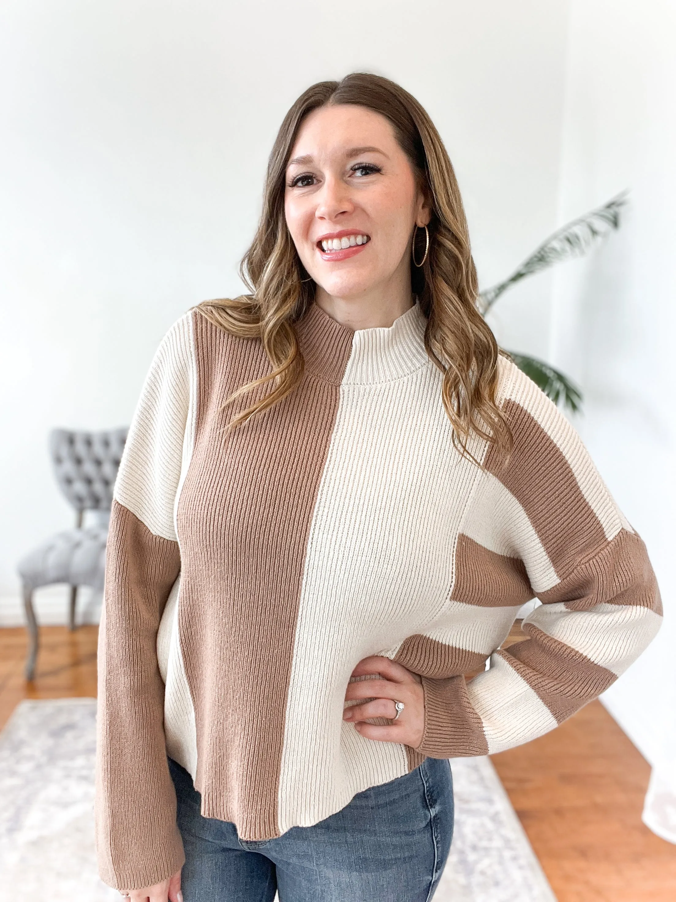 Avery Striped Colorblock Knit Sweater