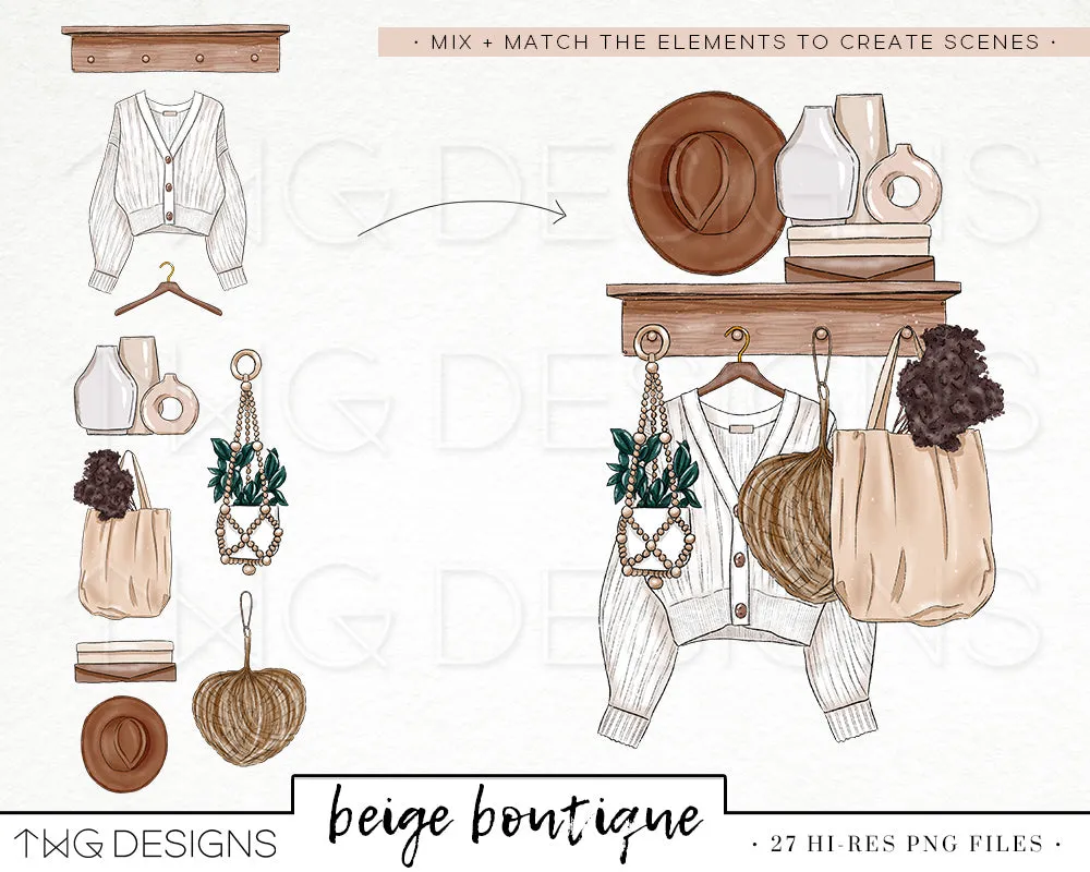 Beige Boutique Clipart Collection