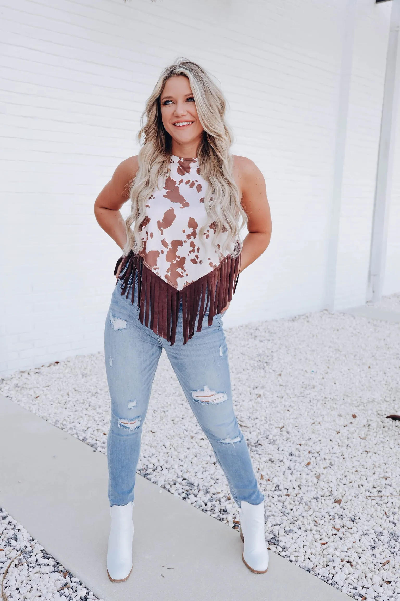 Bessie Cow Printed Vest- Brown