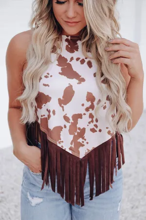 Bessie Cow Printed Vest- Brown