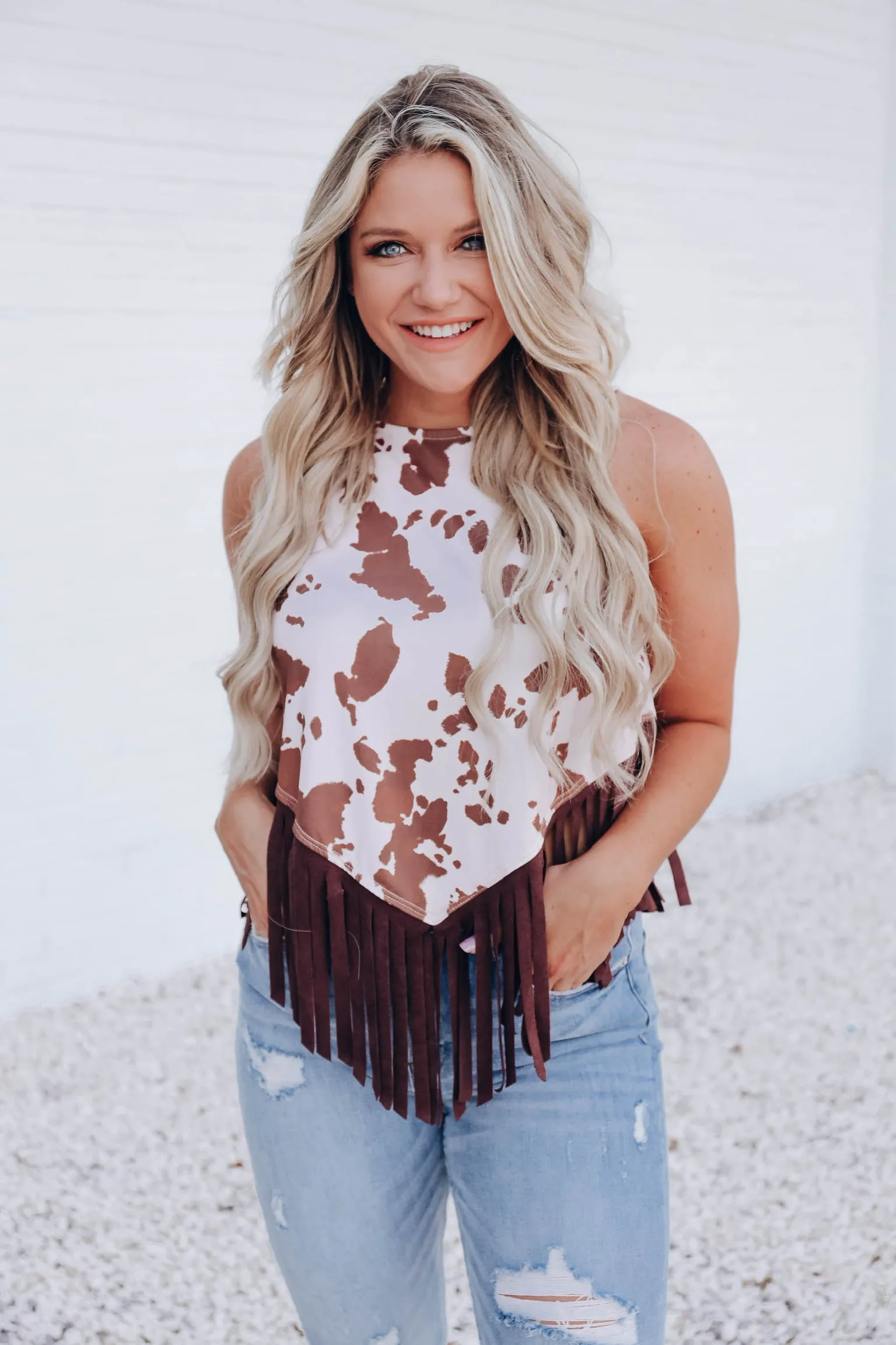 Bessie Cow Printed Vest- Brown