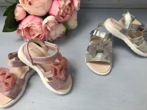 Billie Silver Sparkly Bow Sandals