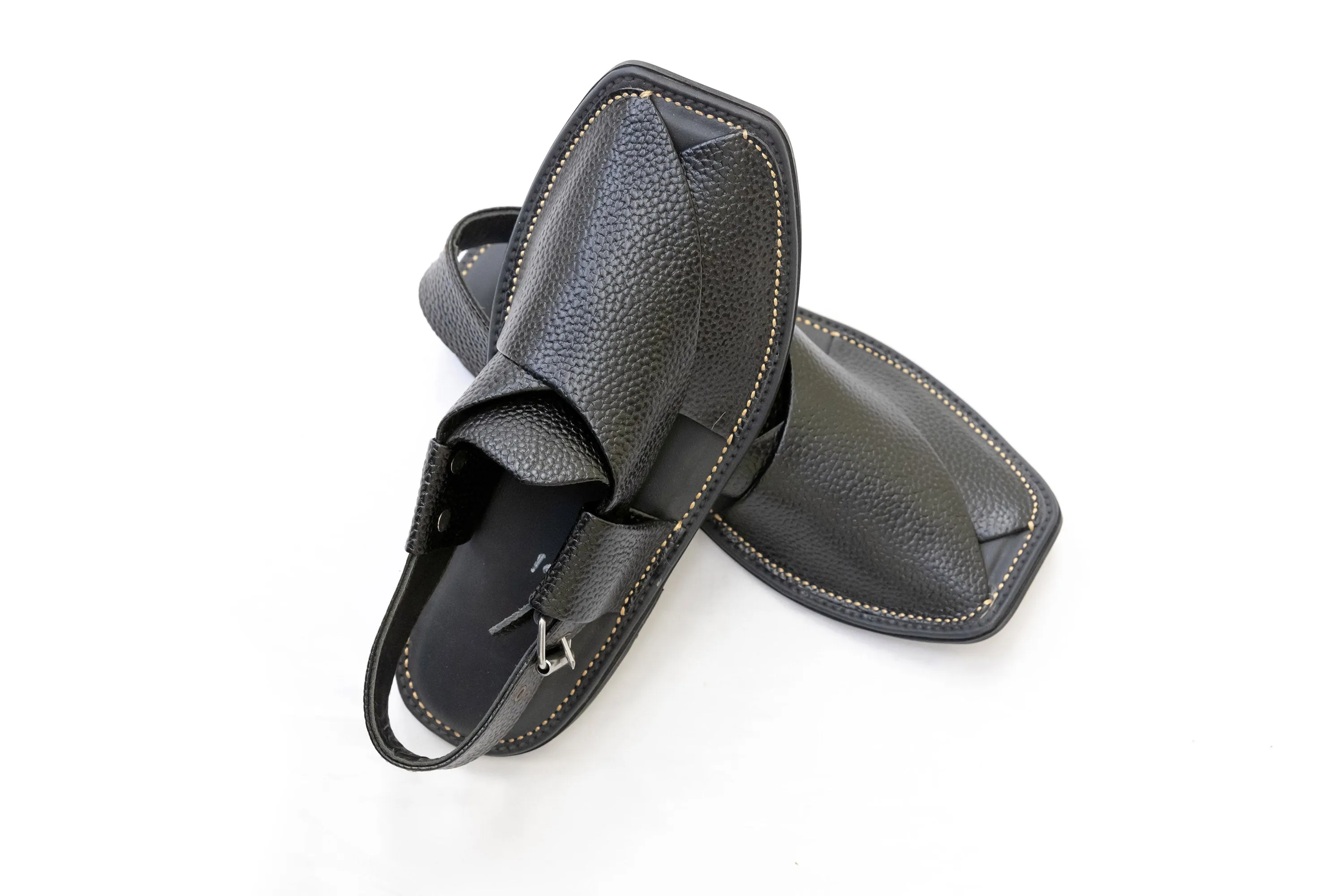 Black Aniline Leather Peshawari Chappal - Sandals - Men's