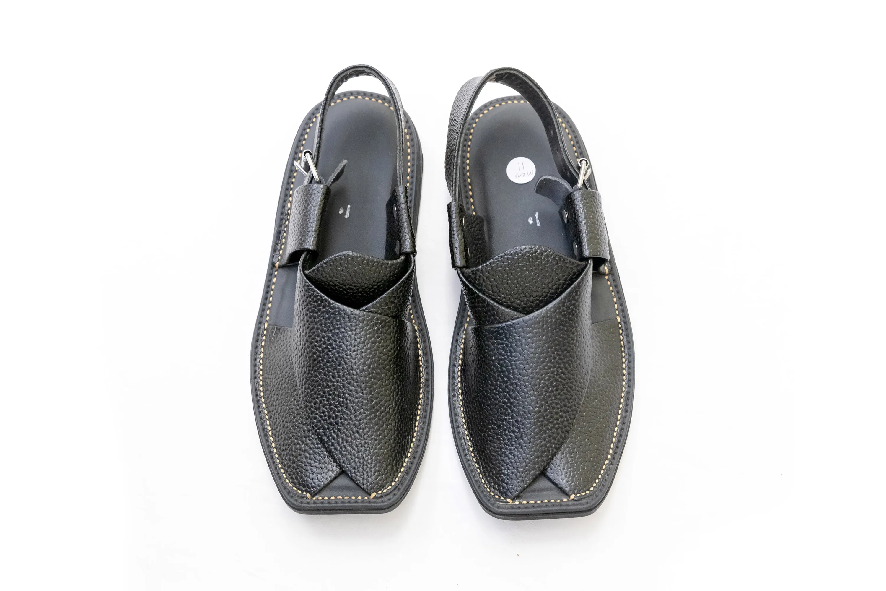 Black Aniline Leather Peshawari Chappal - Sandals - Men's