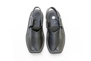 Black Aniline Leather Peshawari Chappal - Sandals - Men's