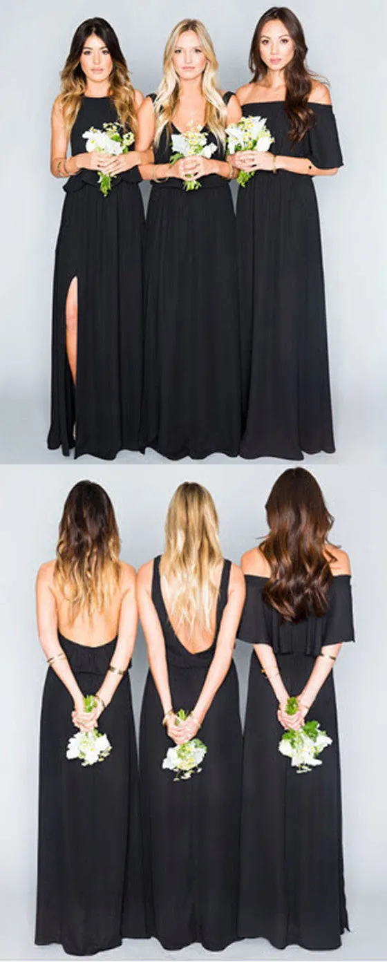 Black Chiffon Mismatched Eleagnt Long Wedding Bridesmaid Dresses, BG51062