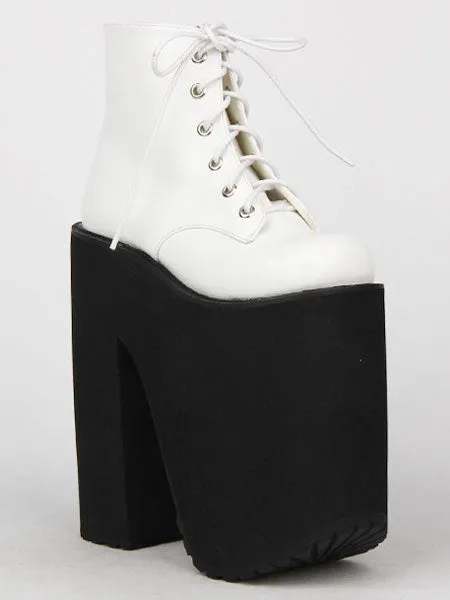 Black Lolita Booties Platform Chunky Heel Round Toe Lace Up Lolita Short Boots