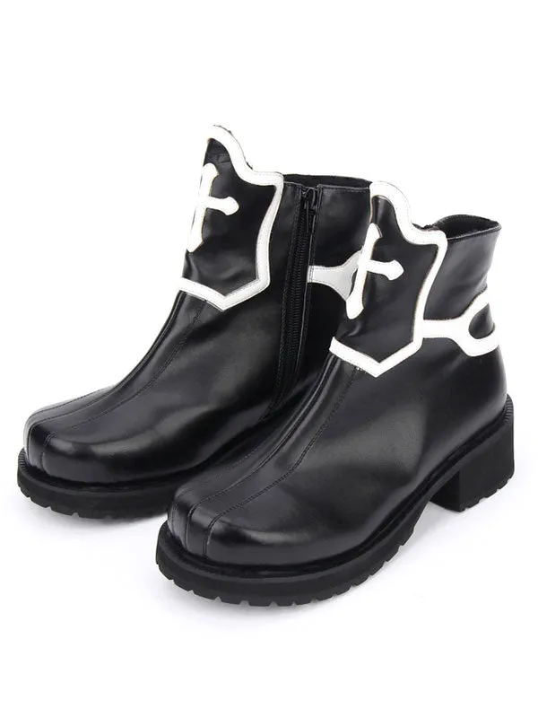 Black Lolita Booties Round Toe PU Printed Lolita Short Booties For Women