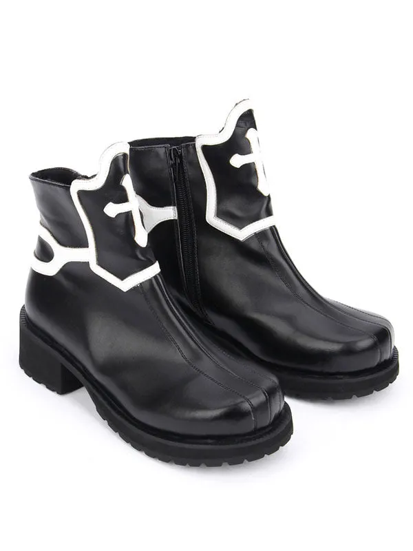 Black Lolita Booties Round Toe PU Printed Lolita Short Booties For Women