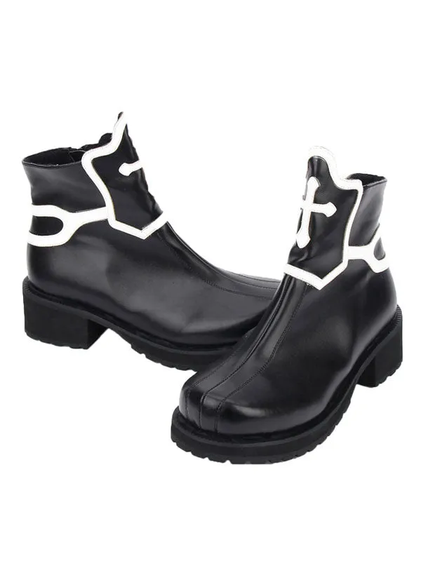Black Lolita Booties Round Toe PU Printed Lolita Short Booties For Women