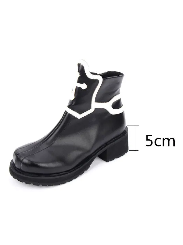 Black Lolita Booties Round Toe PU Printed Lolita Short Booties For Women