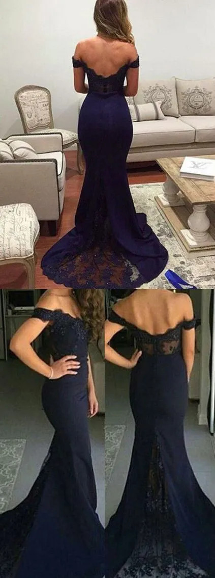 Black Off Shoulder Mermaid Long Bridesmaid Prom Dresses, BG51170