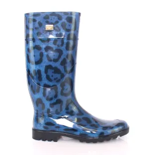 Blue Leopard Rubber Rain Boots Shoes Wellies