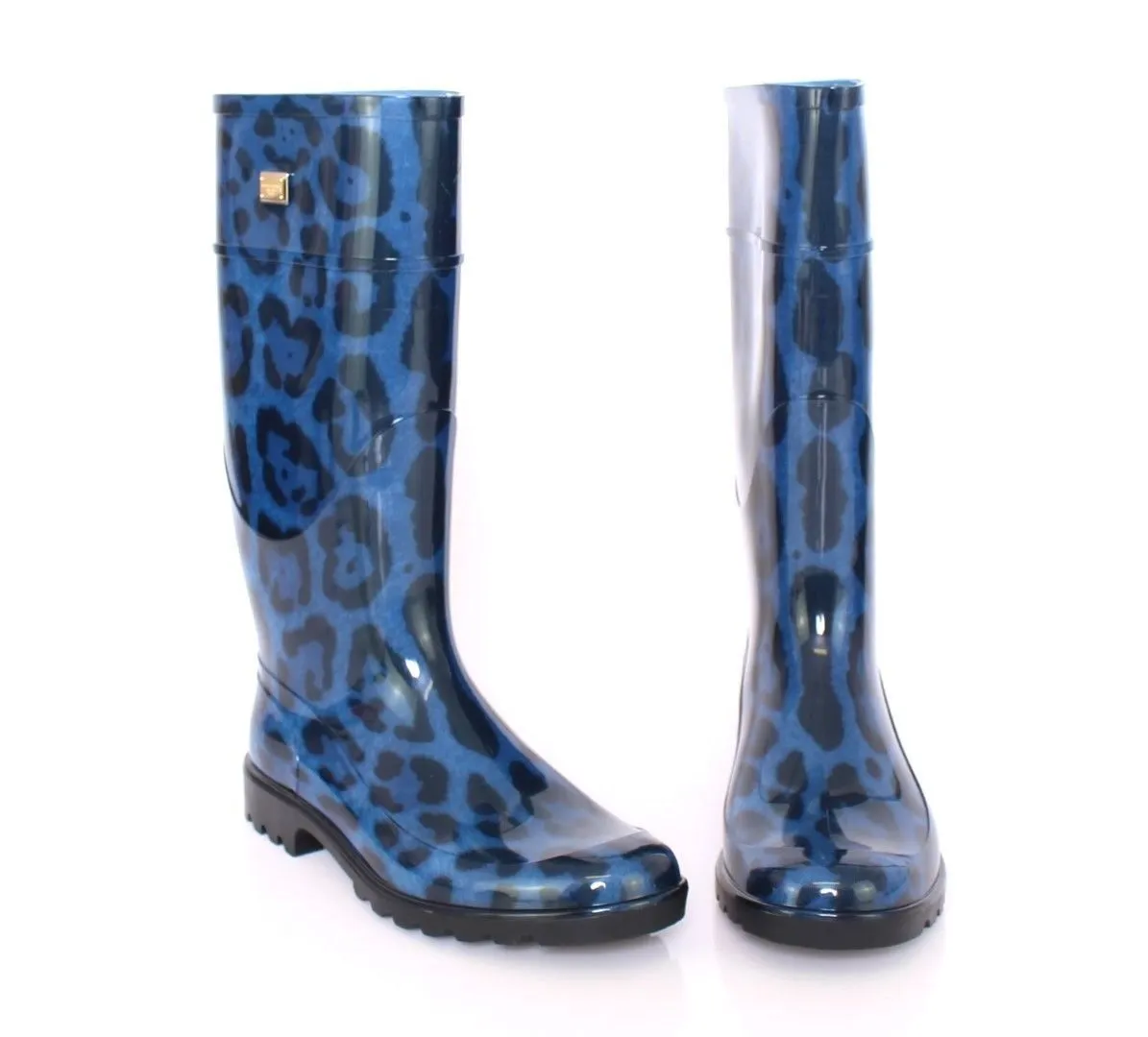 Blue Leopard Rubber Rain Boots Shoes Wellies
