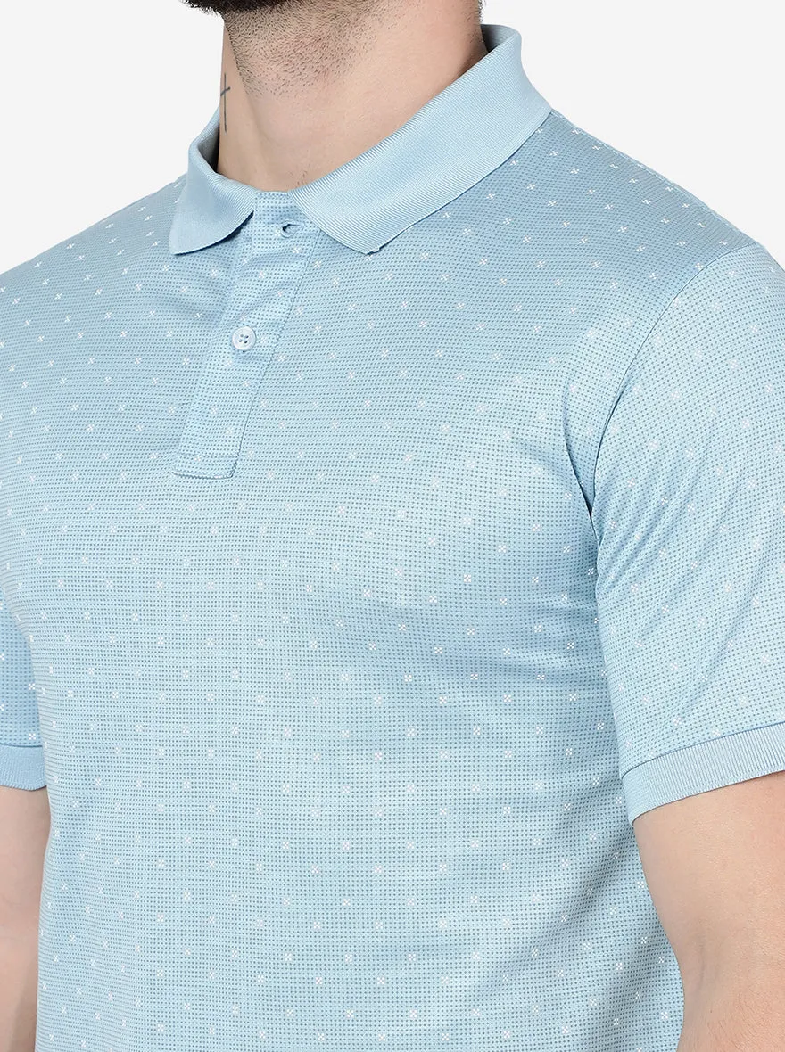 Blue Printed Slim Fit Polo T-Shirt | JadeBlue