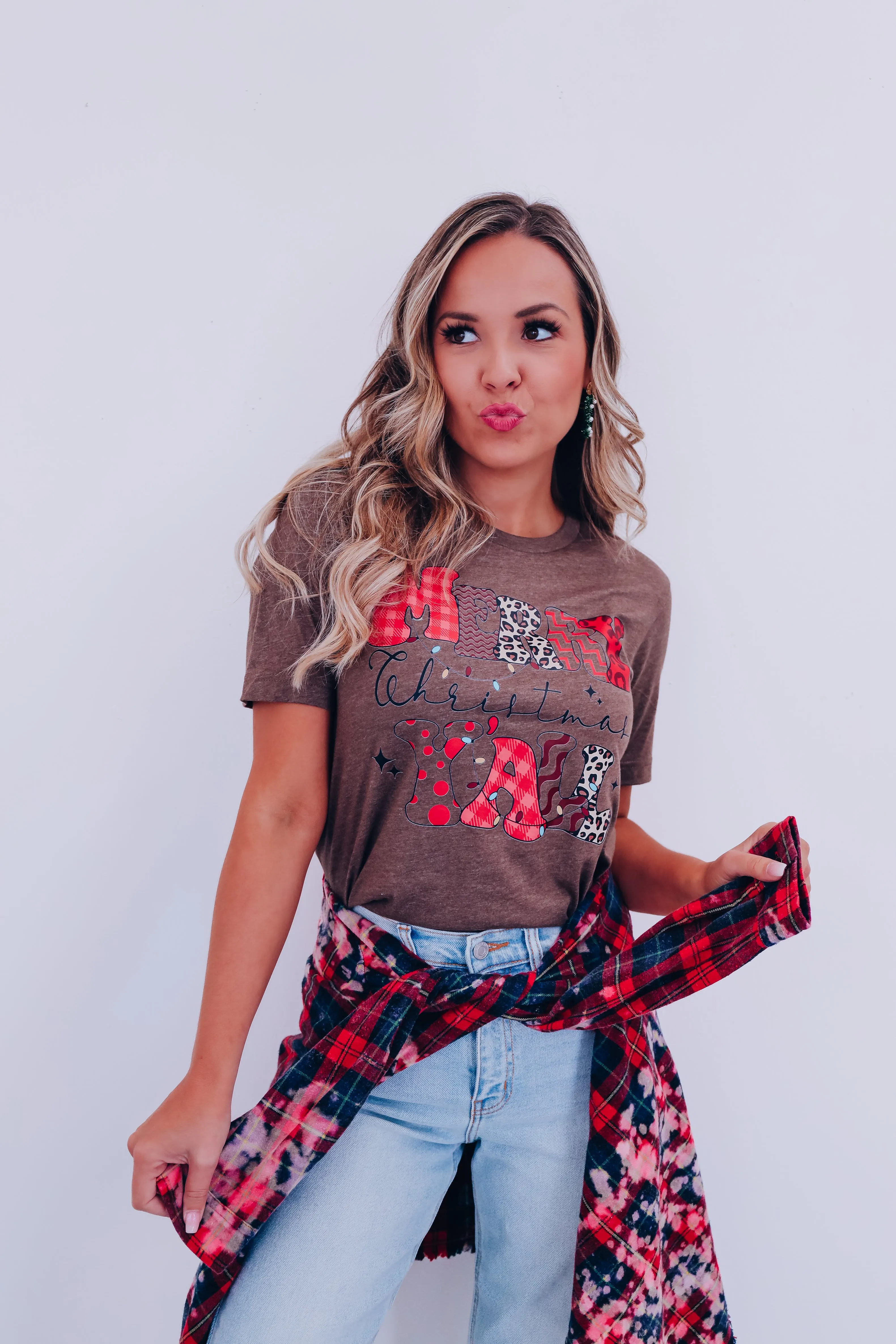 Brie Bleach Wash Plaid Shirt - Red