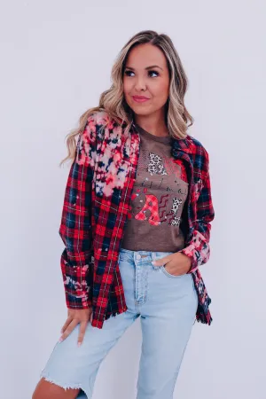 Brie Bleach Wash Plaid Shirt - Red