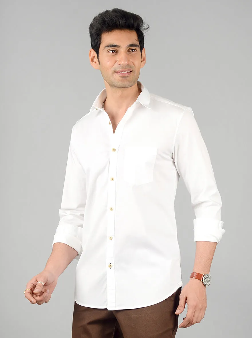 Bright White Solid Slim Fit Casual Shirt | JadeBlue