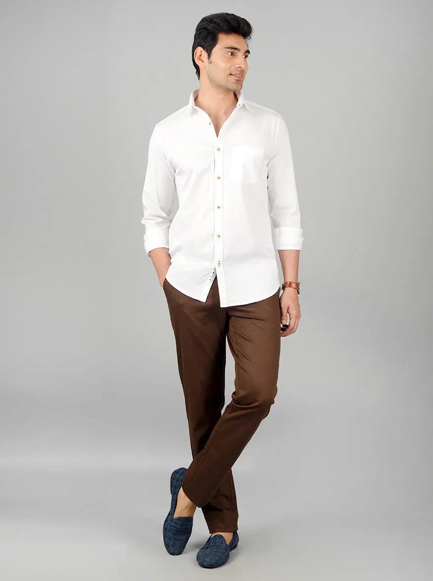 Bright White Solid Slim Fit Casual Shirt | JadeBlue