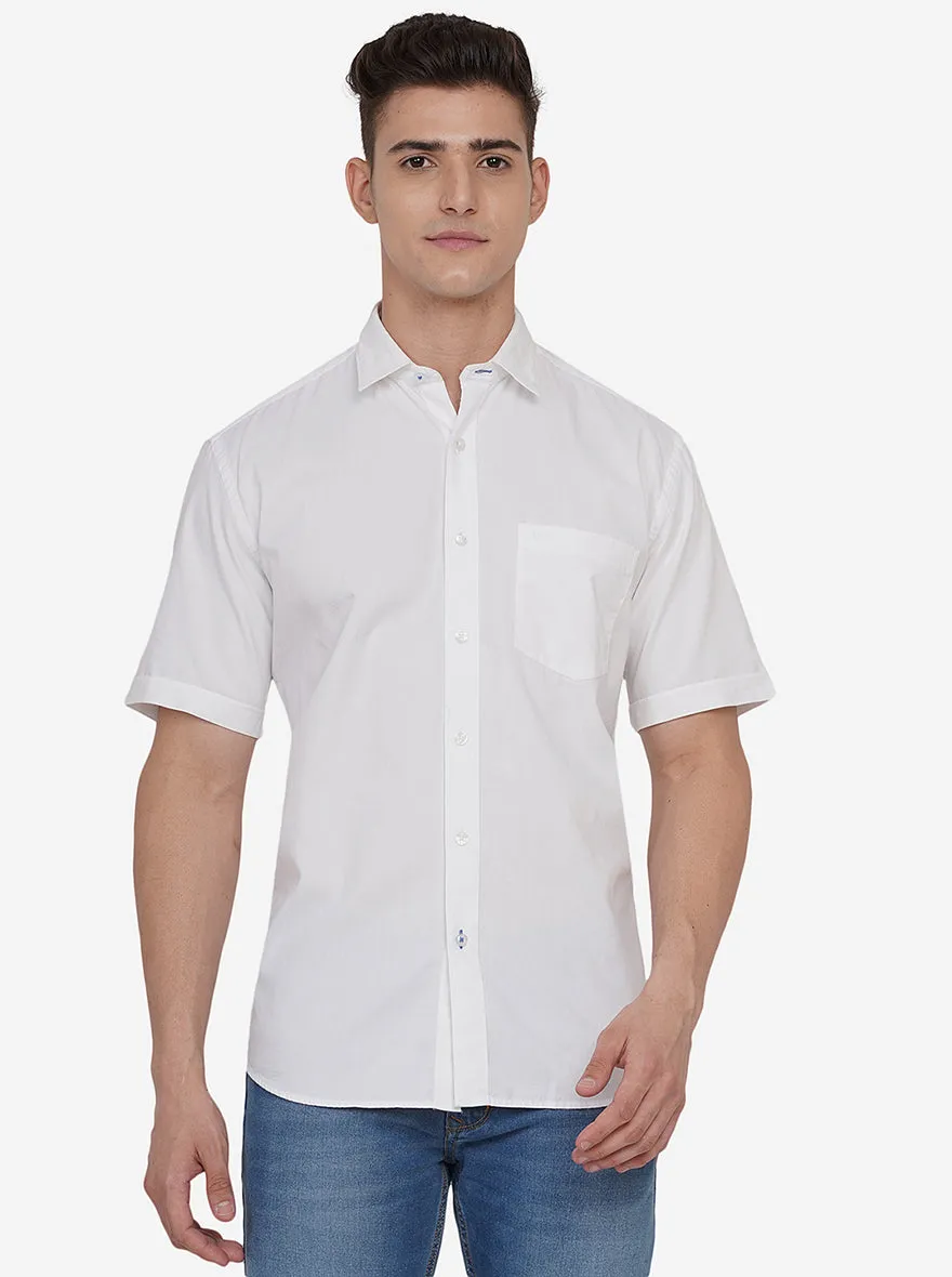 Bright White Solid Slim Fit Casual Shirt | JadeBlue