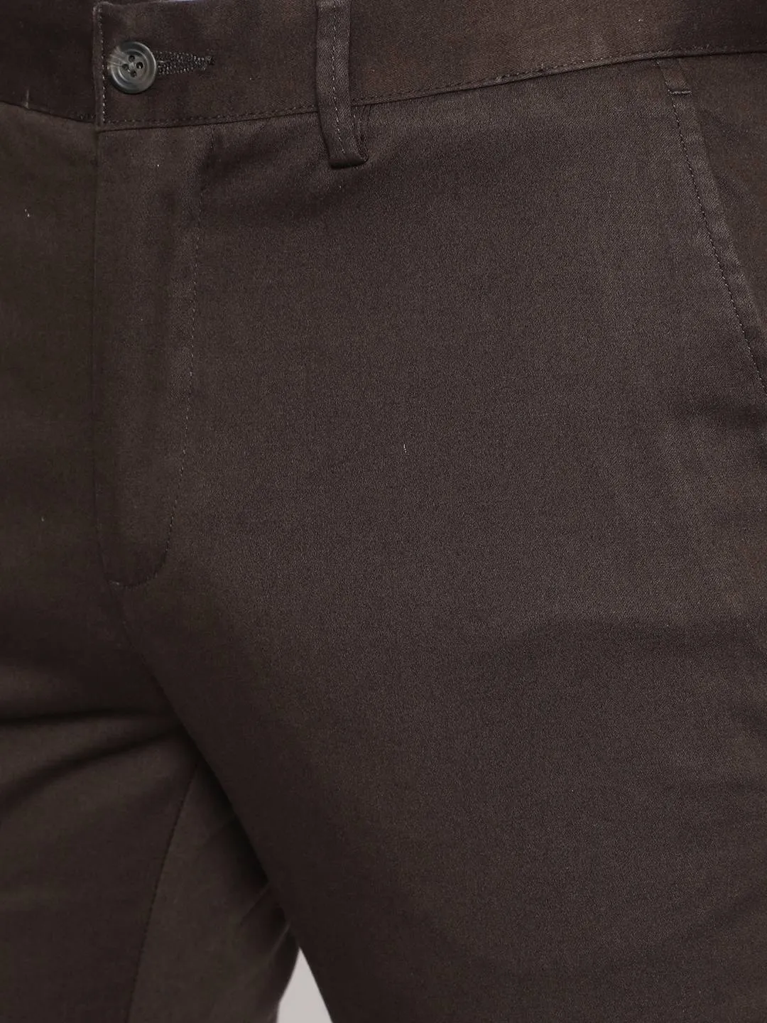 Brown Solid Super Slim Fit Casual Trouser | Greenfibre