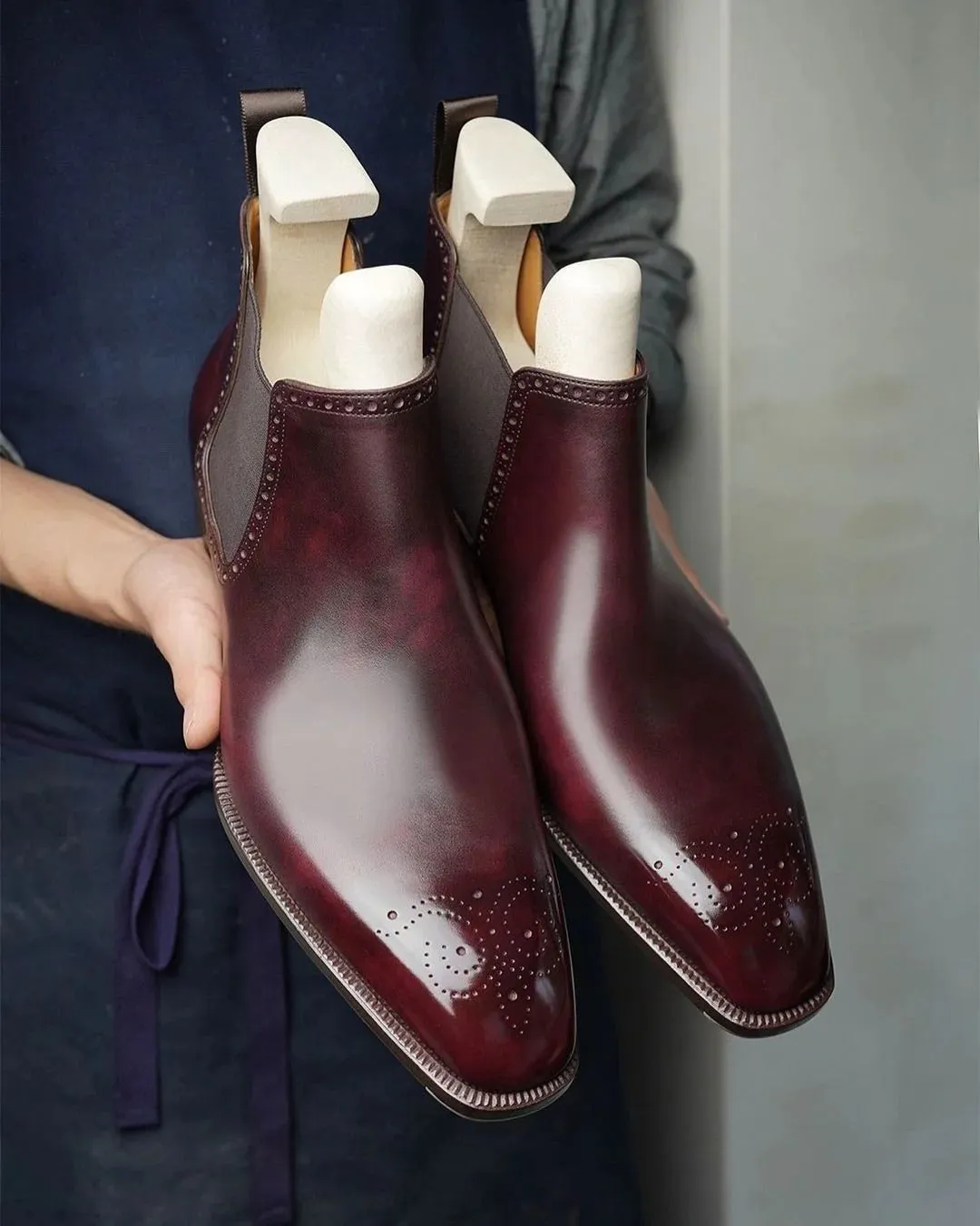 Burgundy Brown Leather Isolde Brogue Chelsea Boots - Chelsea Boots